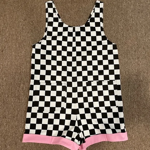 New Lazy Oaf Black & White Checkered Romper - Picture 5 of 7